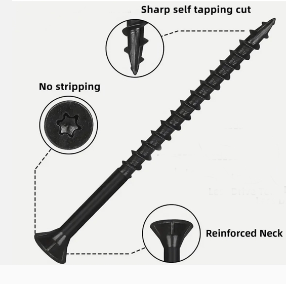 Stainless Steel Deck Screws Ultra Corrosion Resistant Marine Grade All Sizes Decking Wood Screws, Black Cutting Thread