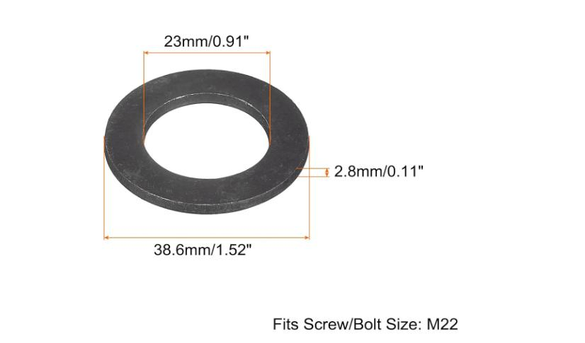 Carbon Steel Flat Washer Fits M22 Bolts, Black Oxidized Grade 8.8 Alloy Steel Fasteners