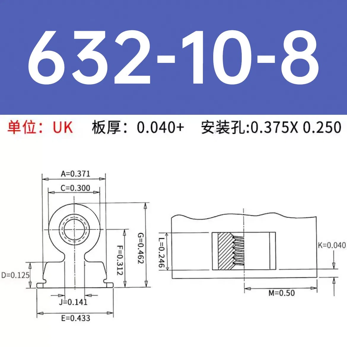 Steel Threaded Right Angle Fastener Type Ras-632-10-4zi 6zi 8zi