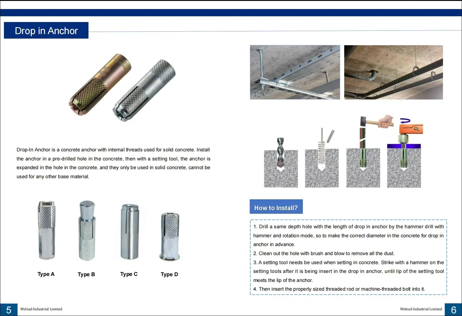 Made in China M12 Lipped Drop in Anchors Flush-Mount Fasteners for Threaded Bar or Bolts for Ceiling as Building Material in Construction