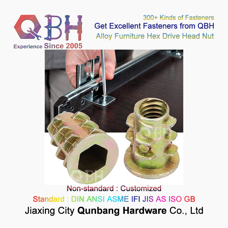 Qbh Wood Wooden Furniture Socket Blind/Solid Zinc Zp/Bzp/Plain/Black/HDG/Dacromet/Geomet/Nickle Plated Customized Threaded Insert Fastener