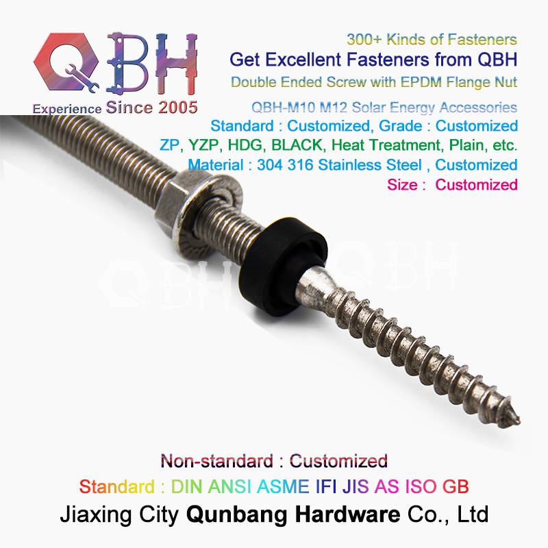 Qbh Customized SS304 SS316 Dual Threaded Stud Bolt Flange Nut Solar Power Energy Photovoltaic PV Panel Mounting Stand Rack Bracket System Fasteners