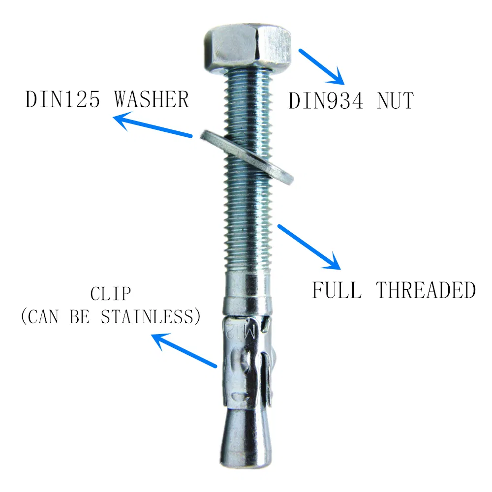 10X120 10X100 Standard Wedge Anchors Fasteners for Heavy-Duty Concrete Anchor Through Bolts for Concrete, Masonry or Stone Made in China