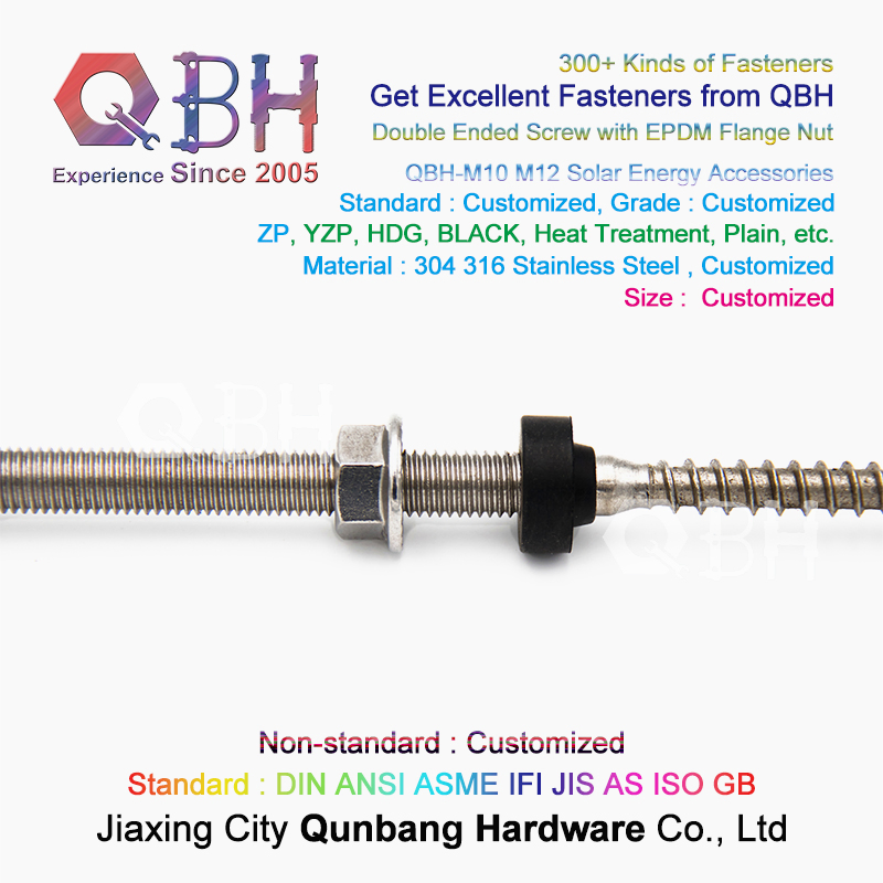 Qbh Customized SS304 SS316 Dual Threaded Stud Bolt Flange Nut Solar Power Energy Photovoltaic PV Panel Mounting Stand Rack Bracket System Fasteners