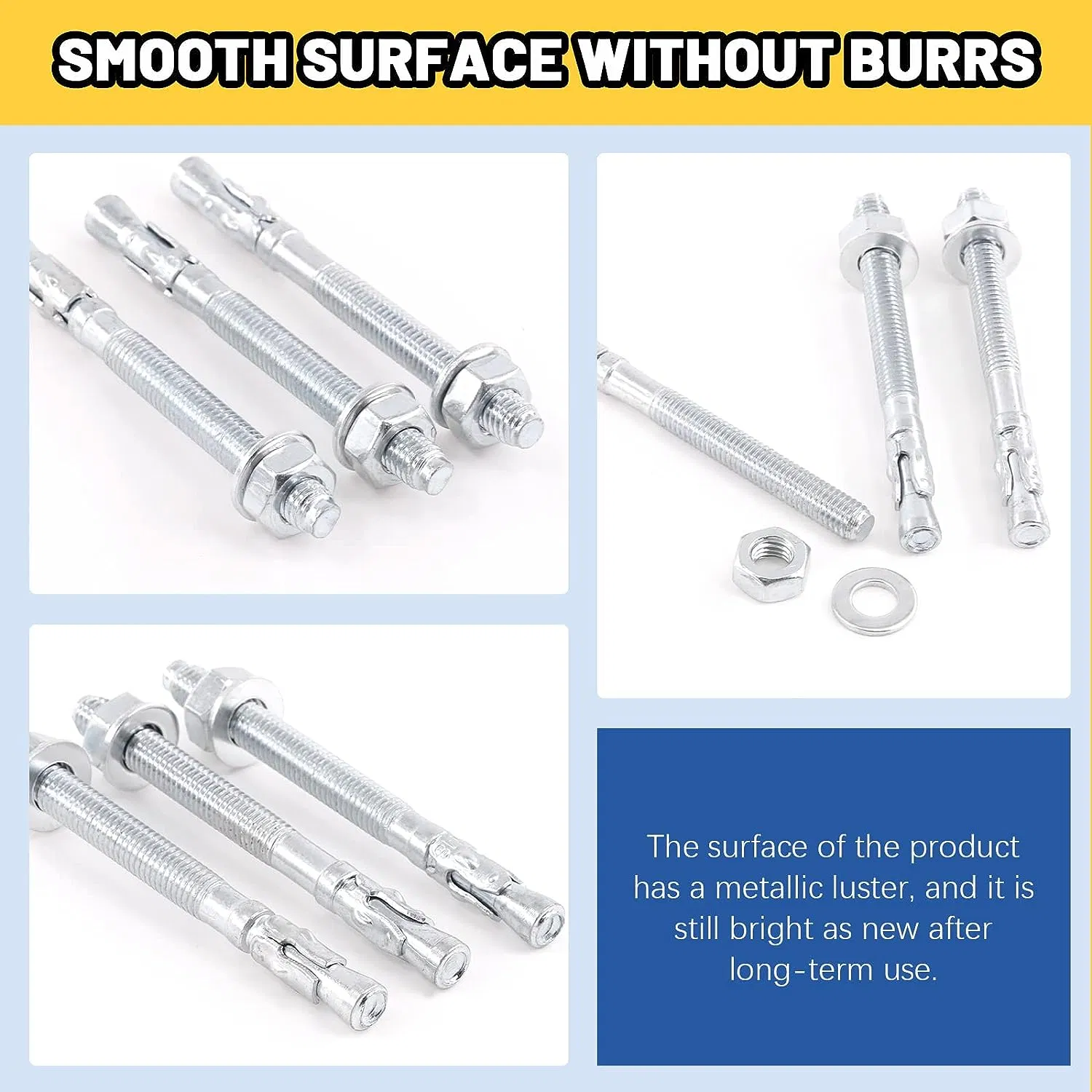 5/16" X 3-1/2" Wedge Anchors Zinc Plated Heavy Duty Fastener for Concrete