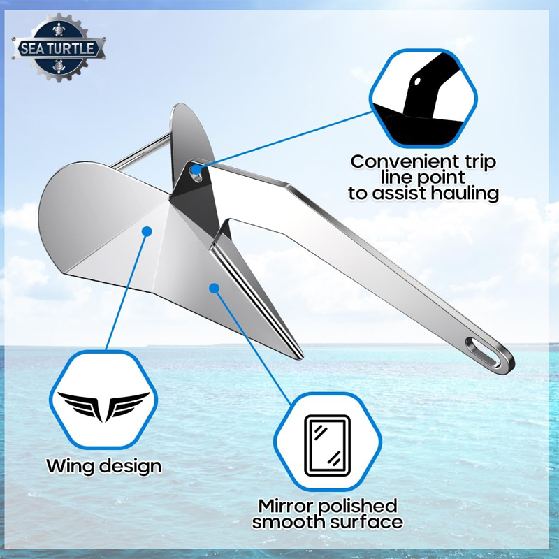 Heavy Duty Triangular Plow Anchor - 316 Stainless Steel Marine Grade