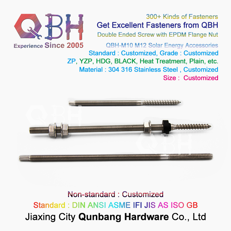 Qbh Customized SS304 SS316 Dual Threaded Stud Bolt Flange Nut Solar Power Energy Photovoltaic PV Panel Mounting Stand Rack Bracket System Fasteners