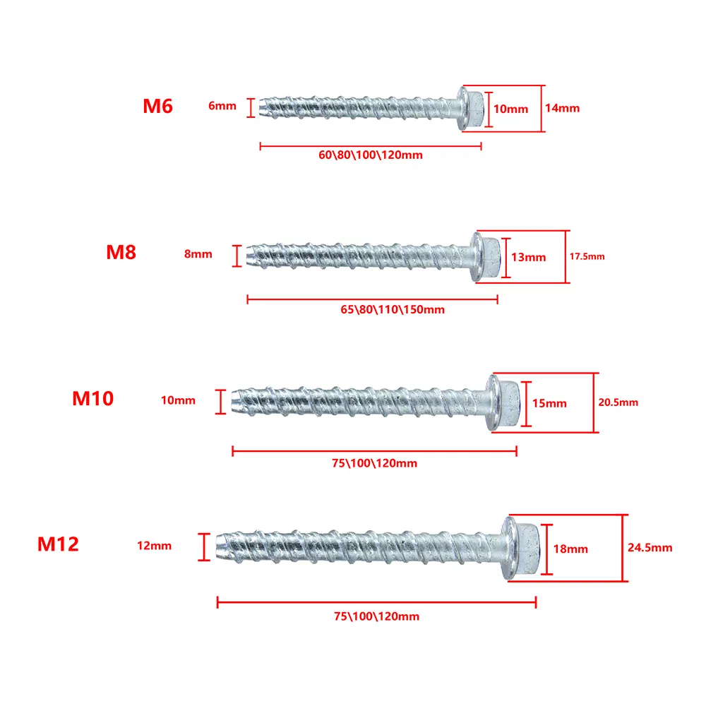 Concrete Anchor Screw Heavy Load Hex Head Industrial Fastener