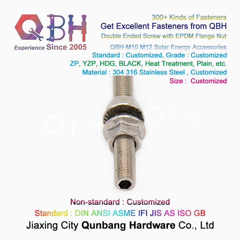 Qbh Customized SS304 SS316 Dual Threaded Stud Bolt Flange Nut Solar Power Energy Photovoltaic PV Panel Mounting Stand Rack Bracket System Fasteners