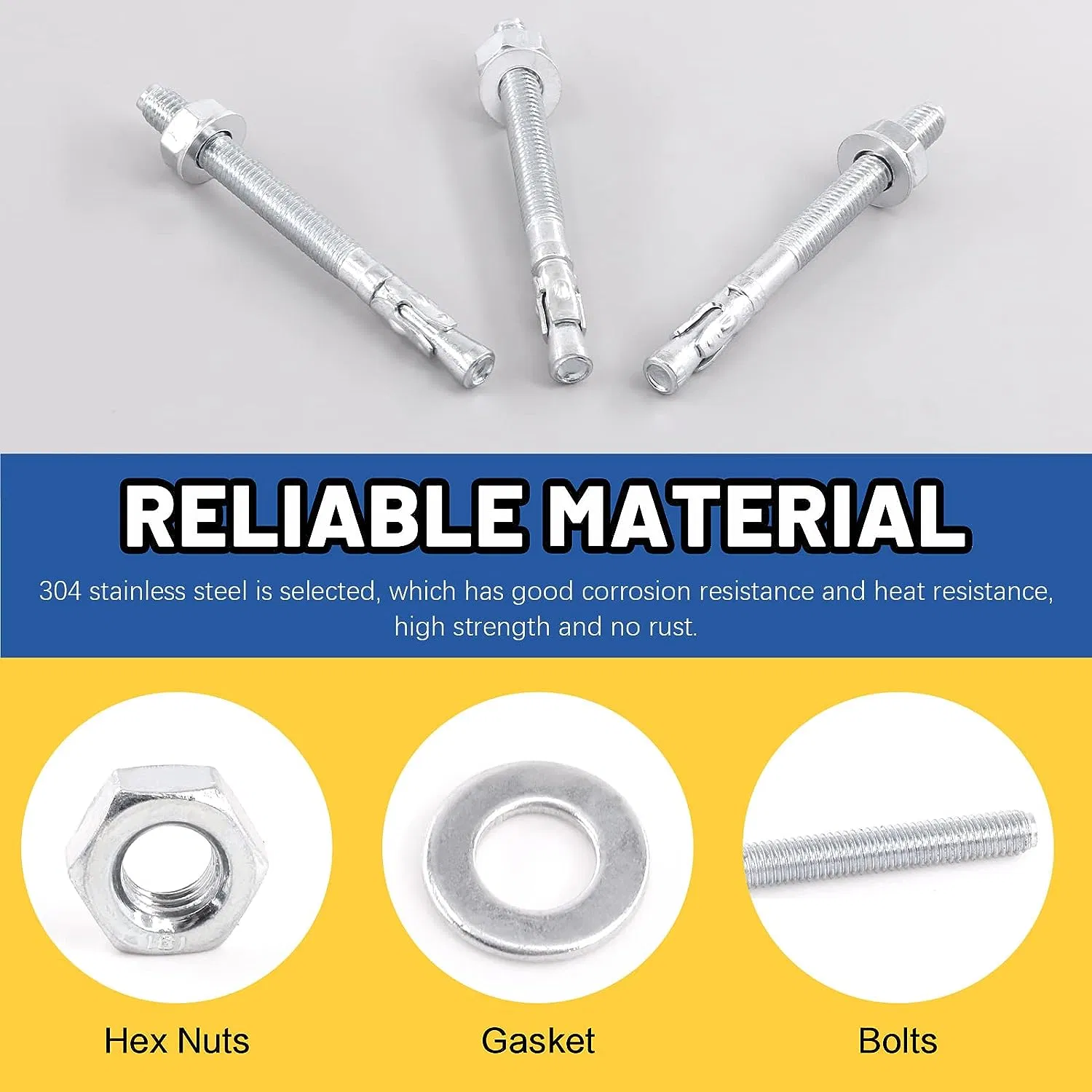 5/16" X 3-1/2" Wedge Anchors Zinc Plated Heavy Duty Fastener for Concrete