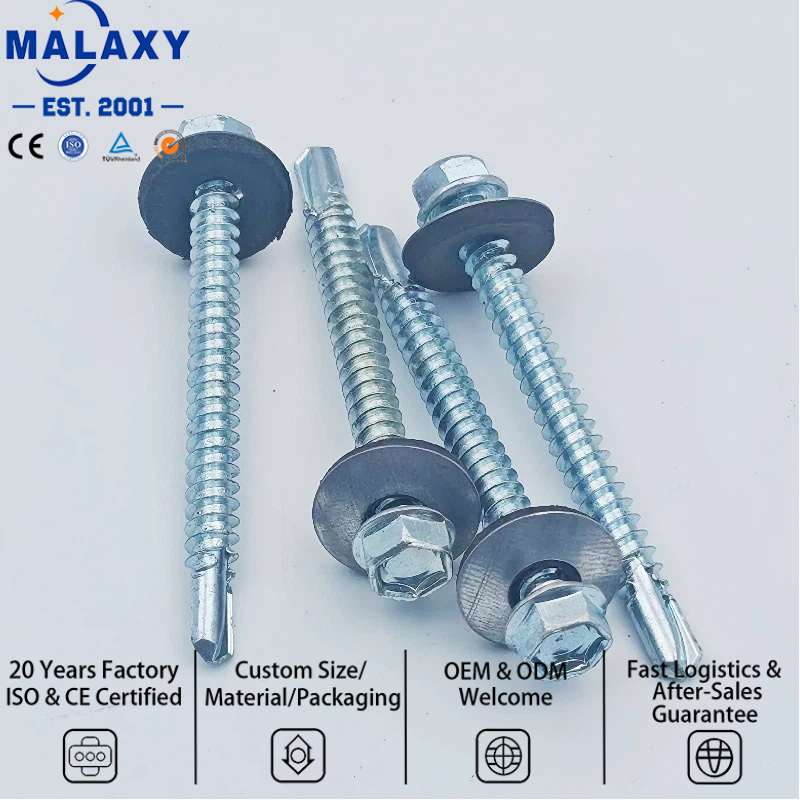 Malaxy in Stock Fast Shipping Zinc-Plated Weather-Proof Hex Washer Head Self-Drilling Screws