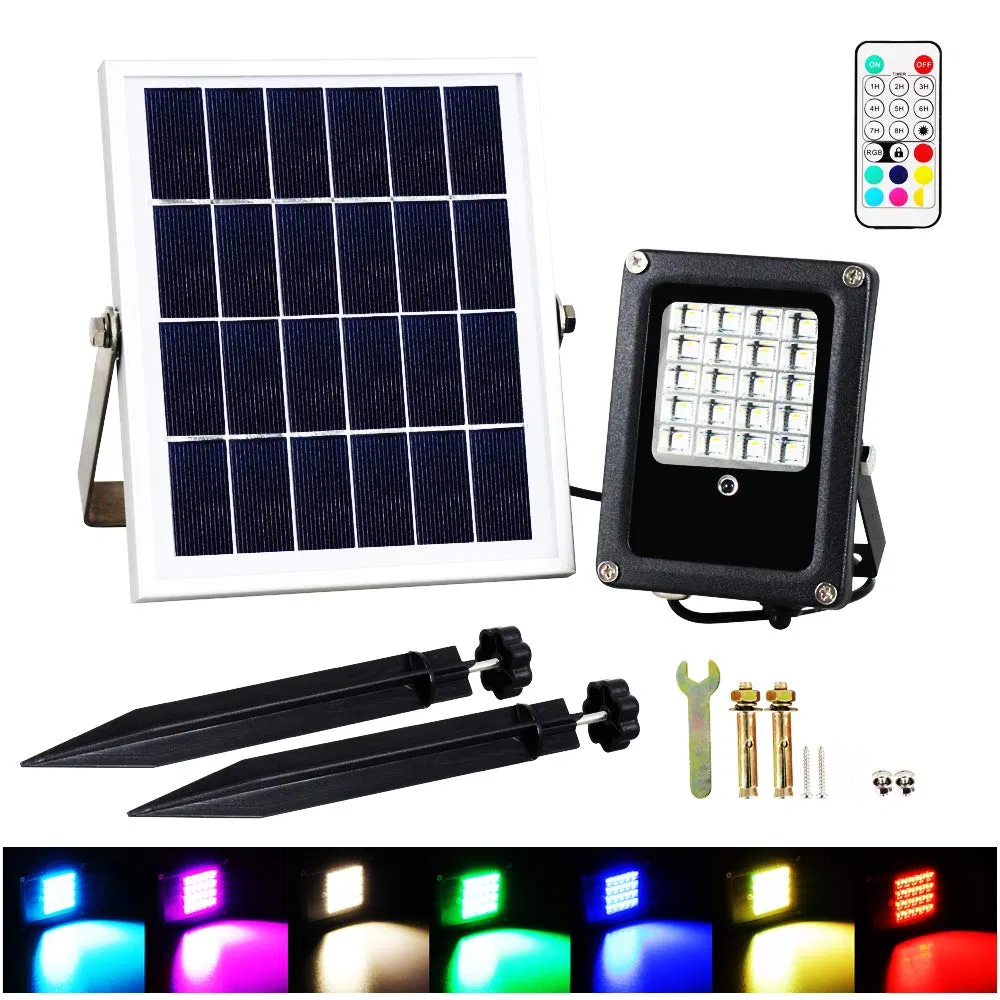 Luzes de Inundação LED RGB Solares Iluminação de Paisagismo Holofote Solar para Iluminação de Decks