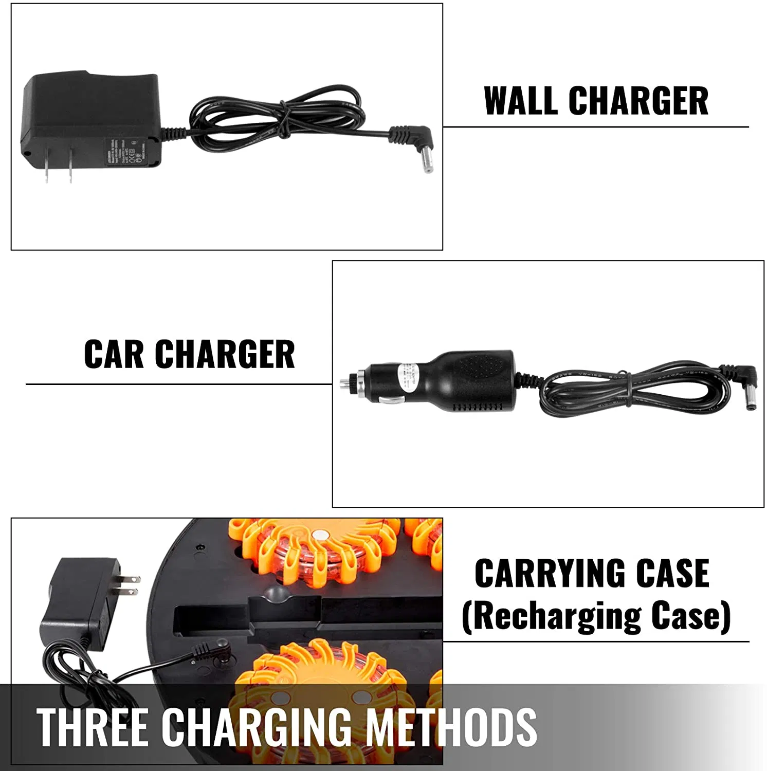Kits de Segurança para Carro Recarregáveis 16 Luz de Sinalização LED Magnética de Emergência Piscante Luz LED Carregador de Parede USB Branco