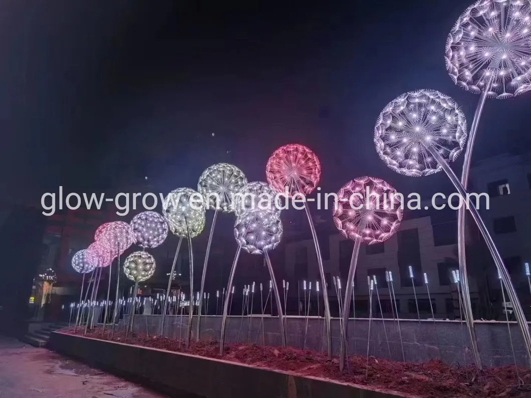 Projeto 3D Lâmpada de Luz de Pólo com Motivo de Dente de Leão em RGB para Evento, Decoração de Natal e Feriados