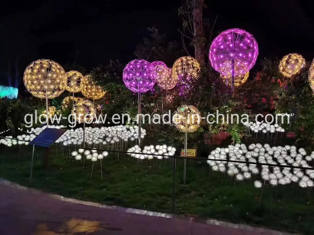 Projeto 3D Lâmpada de Luz de Pólo com Motivo de Dente de Leão em RGB para Evento, Decoração de Natal e Feriados