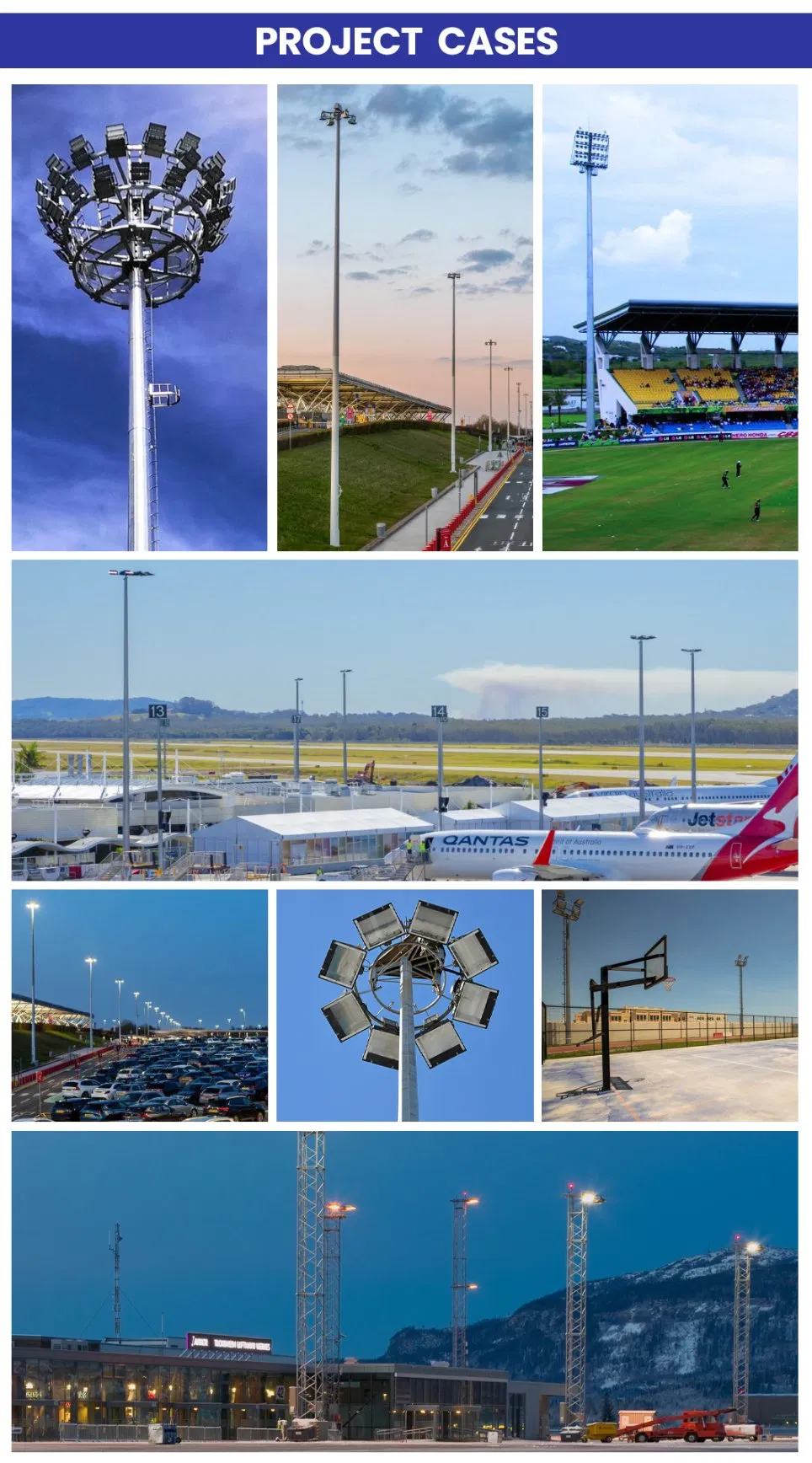 Disponível 15m-50m 15m Iluminação de Alto Mastro Galvanizada Comercial da China