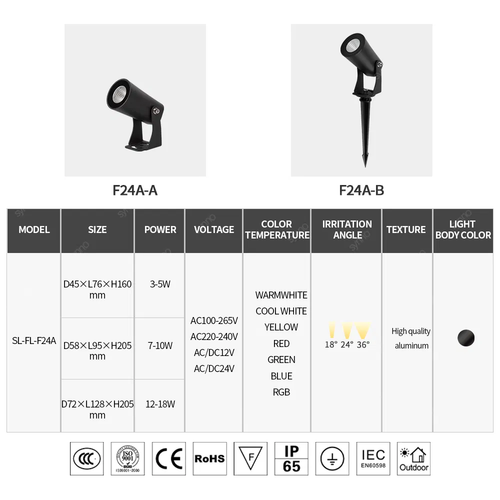 12V Jardim Paisagístico ao Ar Livre IP65 Luz LED RGB com Ângulo de Feixe Luz de Ponta