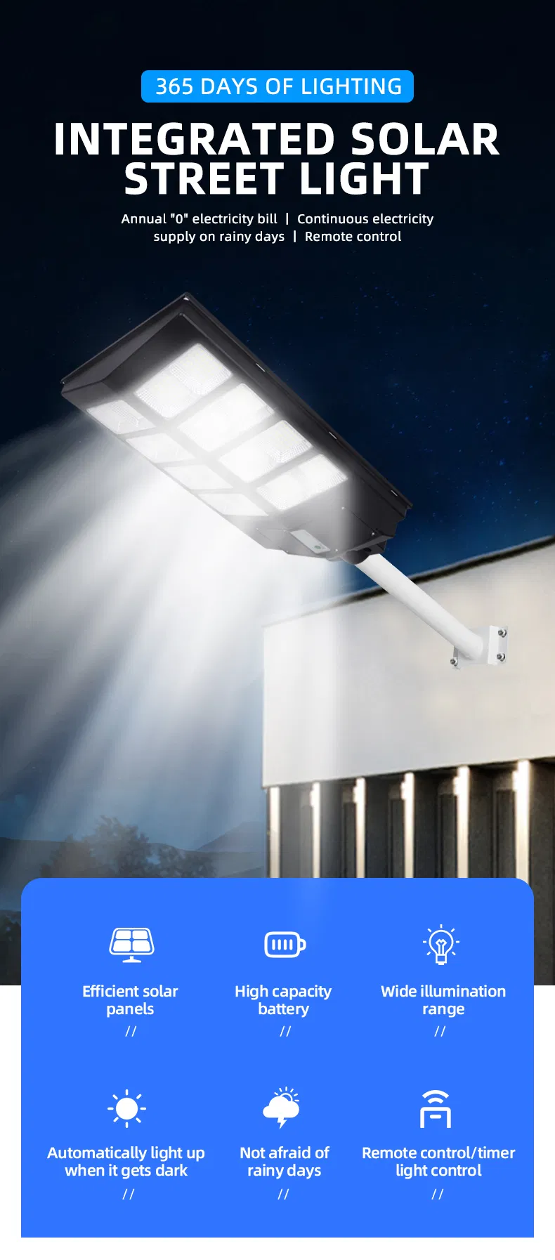 Sensor de Movimento Remoto de Alta Potência Bateria IP65 À Prova D'Água 300W 400W 500W LED Integrado Tudo em Um Luz de Rua Solar