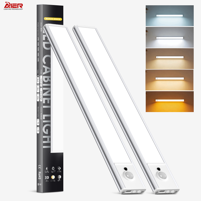 Iluminação de Armário Sob a Prateleira Dimmable LED com Sensor de Movimento Recarregável Colorido Ultra Fina para Cozinha 5V USB 5