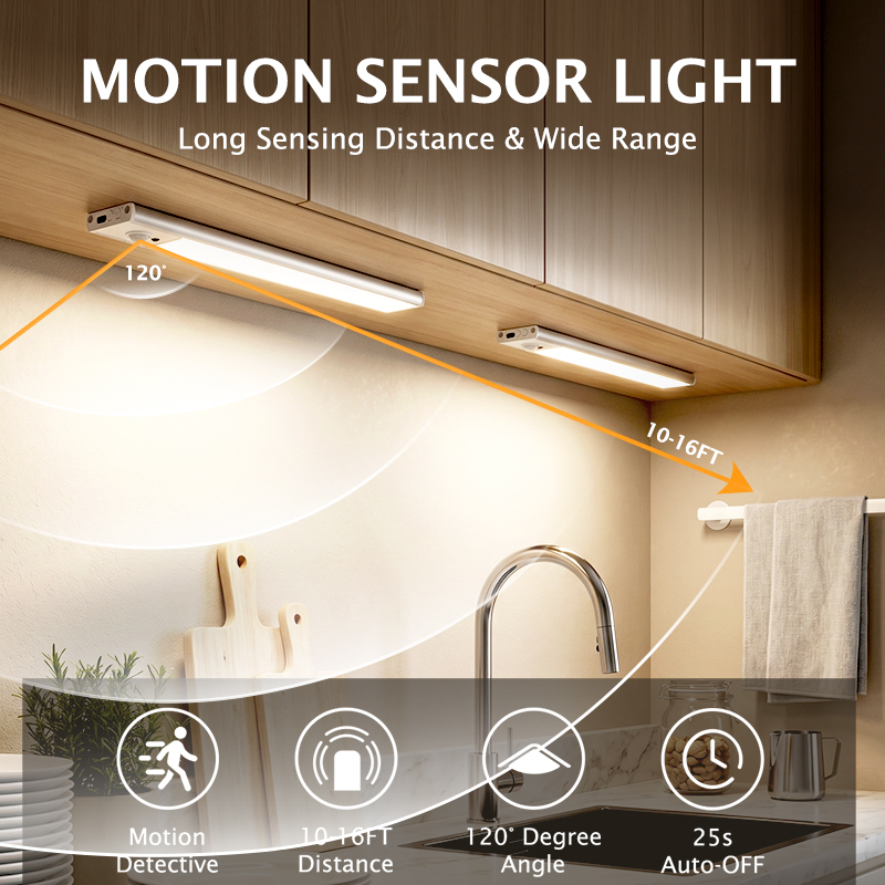 Iluminação de Armário Sob a Prateleira Dimmable LED com Sensor de Movimento Recarregável Colorido Ultra Fina para Cozinha 5V USB 5