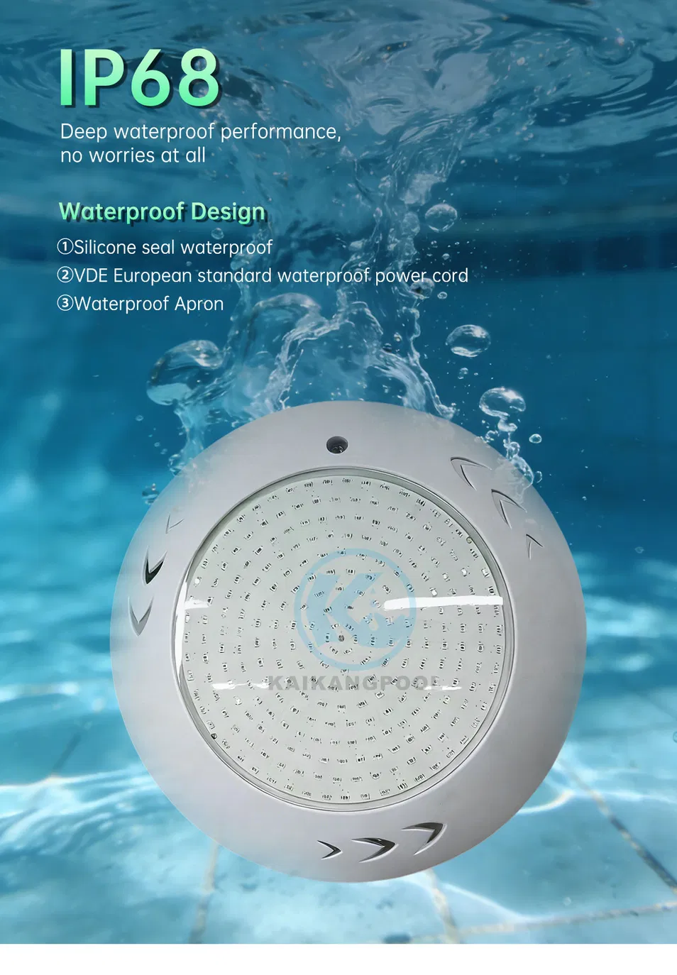 Instalação e feixe de luz azul na piscina