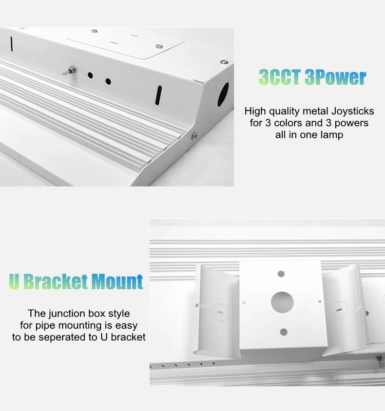 3 CCT 3 Fitting de Alta Baía Linear LED com Potência Ajustável 100W 300W 400 Luzes de Armazém Watt Montagem na Parede 170lm/W 200lm/W Luminárias LED de Alto Lúmen SAA ETL Bis