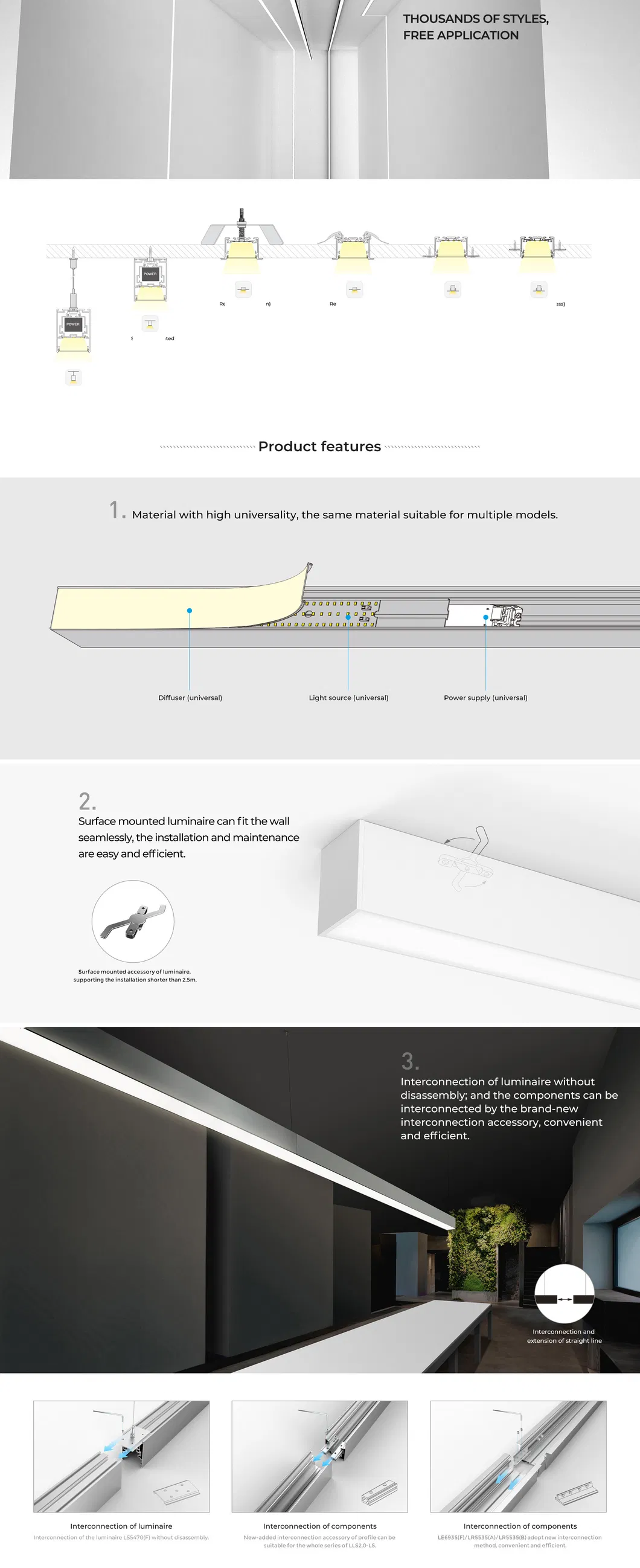 Perfil de Alumínio LED Luminária Iluminação Linear Luz Linear LED