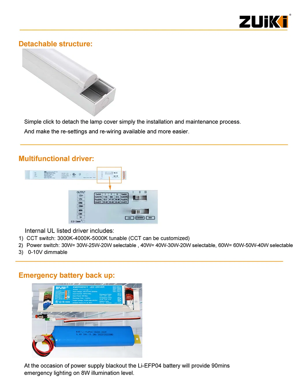 Luz de Batten LED Listada ETL com CCT Ajustável, Dimerizável e Sensor de Movimento