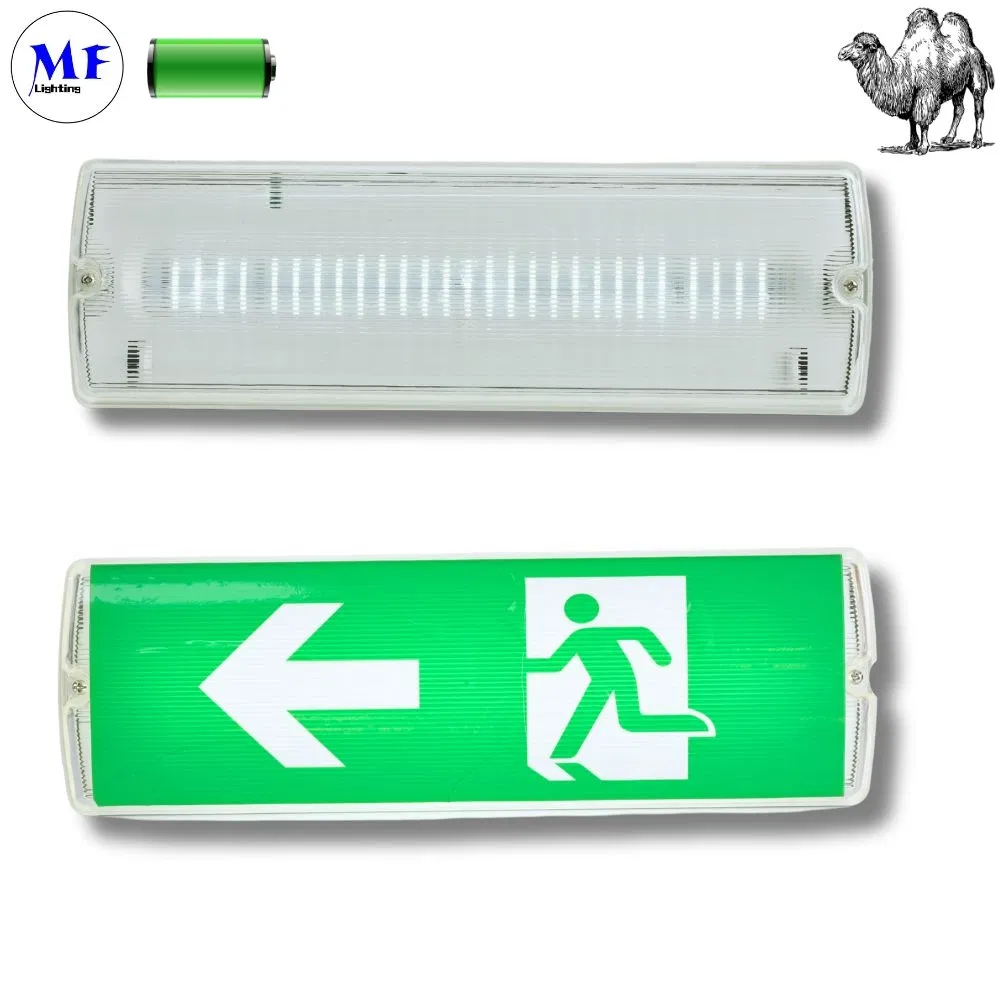 IP65 Luz de Segurança à Prova d'Água para Uso Interno e Externo 24hrs 8W 2835 Luz de Emergência LED com Indicador de Sinal de Saída Montada na Parede SMD para Estacionamento, Hotel, Escola, Escritório