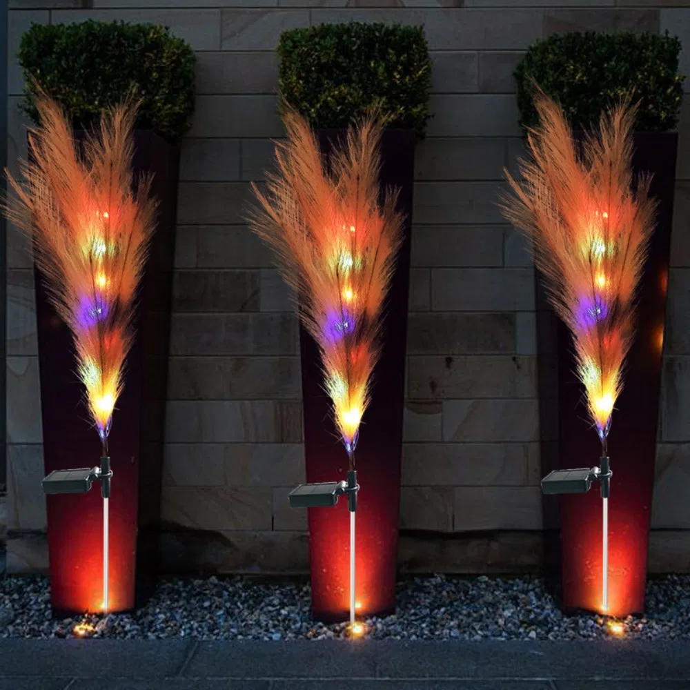 Grama Pampas Solar Durável Decorativa para Caminhos Paisagísticos com Luzes de Fibra Óptica Ci24775