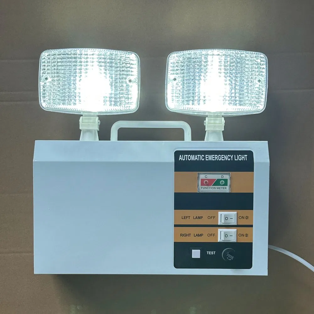 Luz de Emergência LED Recarregável de Dupla Cabeça Montada na Parede sem Manutenção