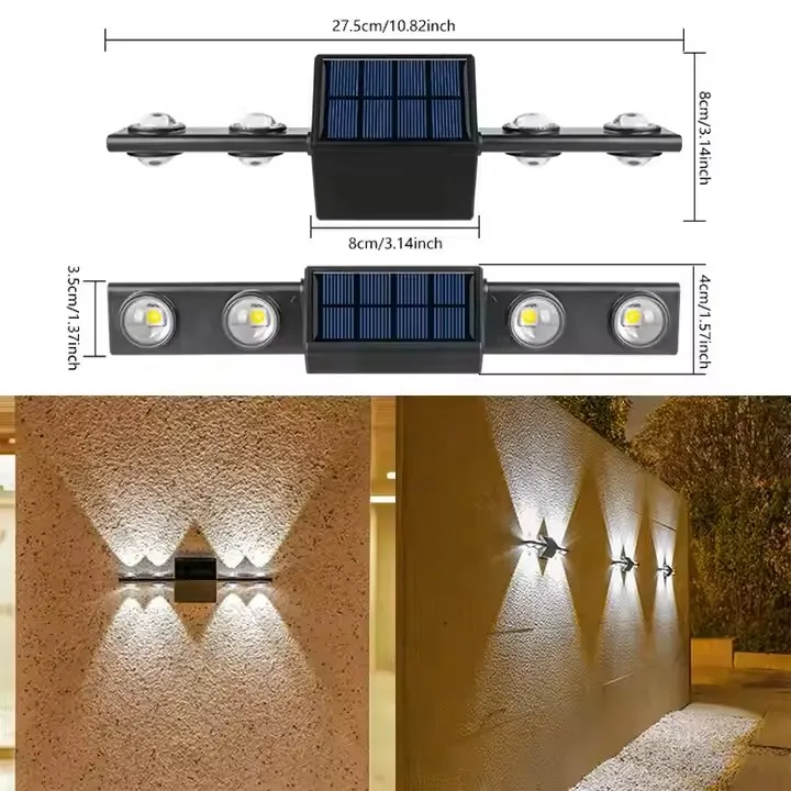 Luzes de Parede Solares à Prova d'Água para Exterior, Luzes LED de Segurança, Decoração para Casa Luzes Solares Quentes para Pátio