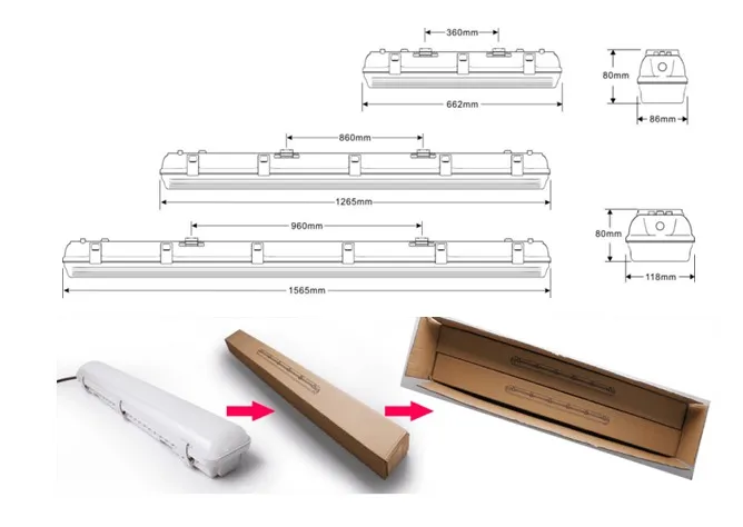 4FT Luminária Linear LED à Prova de Vapor com Sensor de Movimento para Exterior