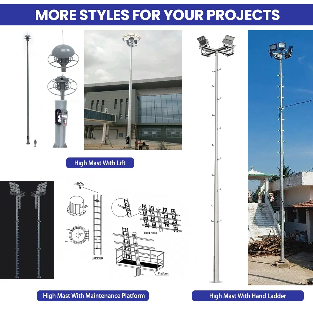 Disponível 15m-50m 15m Iluminação de Alto Mastro Galvanizada Comercial da China