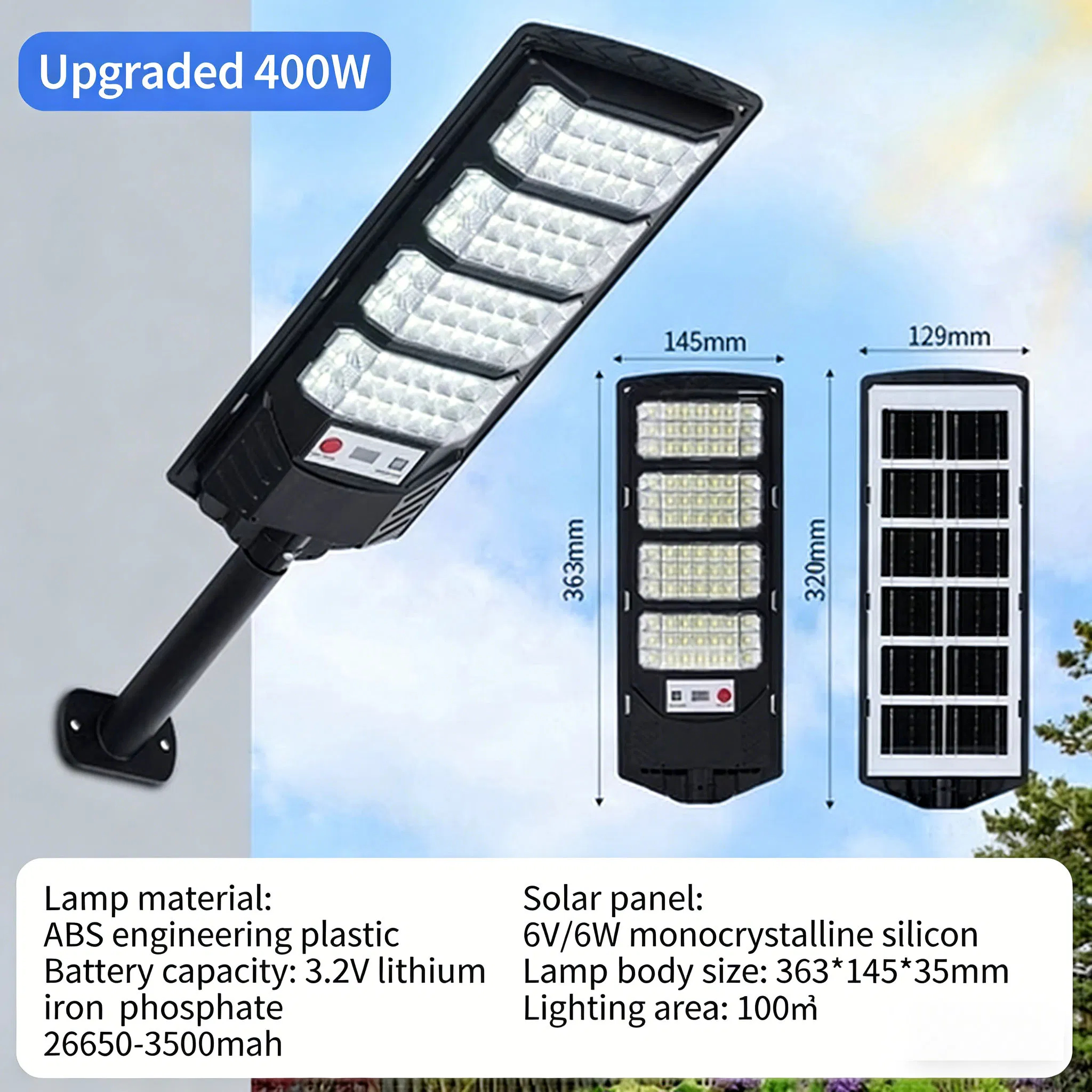 Venda Quente Luminária Solar Integrada Tudo em Um para Estrada Pública Lâmpada de Inundação com Sensor de Movimento