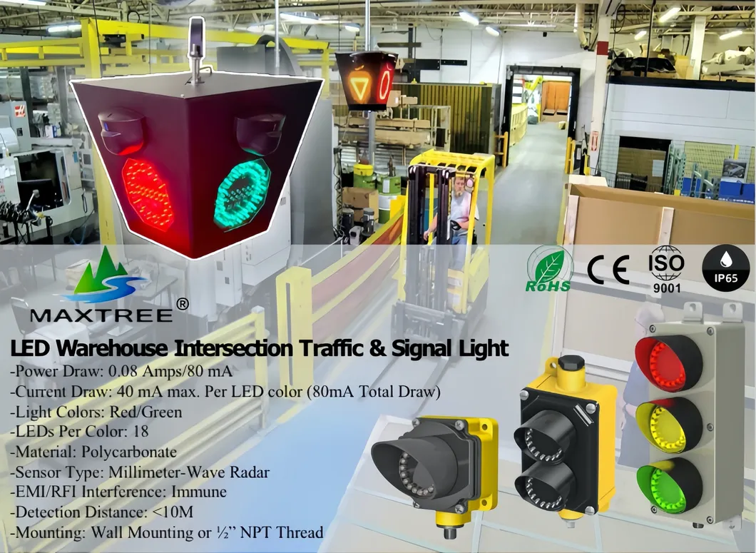 DC 15-30V Sinal de Tráfego de Advertência LED para Montagem em Parede em Armazém de Interseção de Segurança