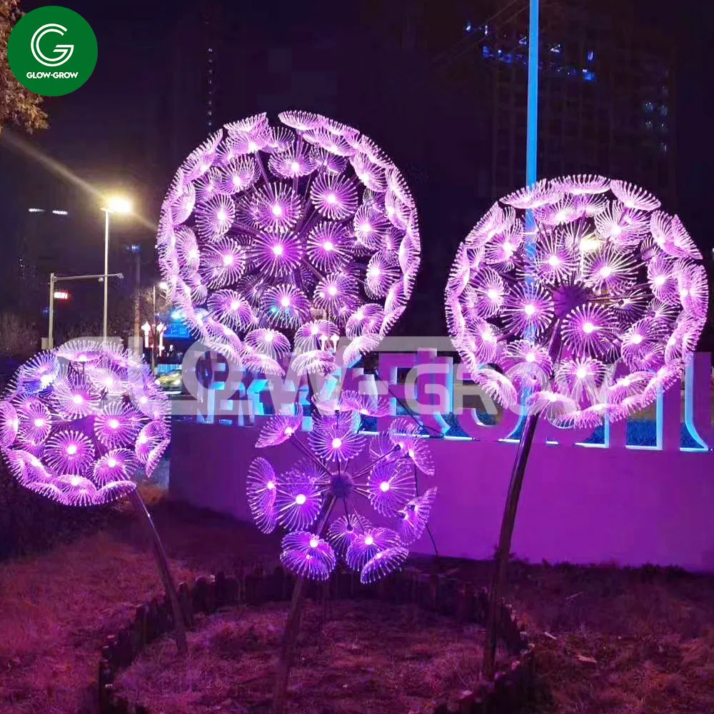 Projeto 3D Lâmpada de Luz de Pólo com Motivo de Dente de Leão em RGB para Evento, Decoração de Natal e Feriados