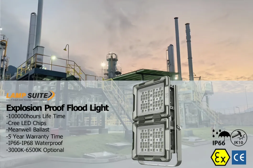 ATEX 300W 400W 560W Luz de Inundação à Prova de Explosão para Locais Perigosos para Instalações de Alimentos e Bebidas