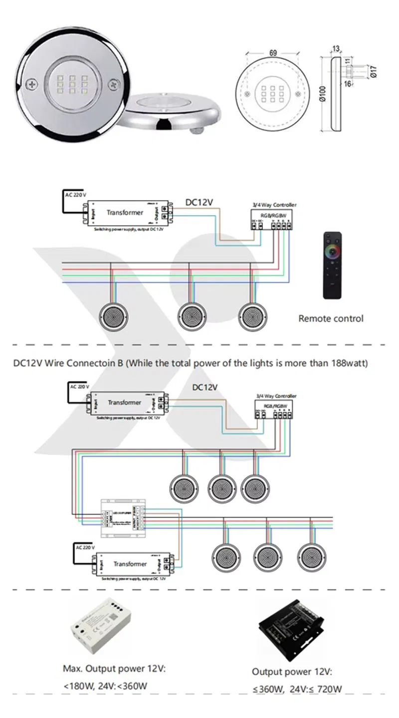 Aço Inoxidável de Grau de Engenharia Resistente à Corrosão 12V/24V Luz de Parede à Prova d'Água para Piscina de Paisagem