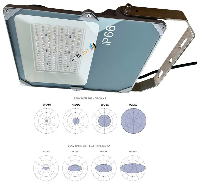 Holofote LED Comercial para Estádio 1200W-90-305VAC-30deg Óptica - Iluminação de Poste de Estacionamento
