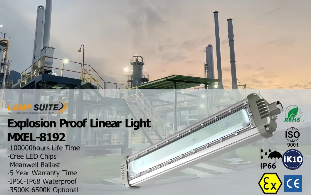 ATEX 50Hz 60Hz Luminária Linear LED à Prova de Explosão com Fonte de Alimentação de Emergência