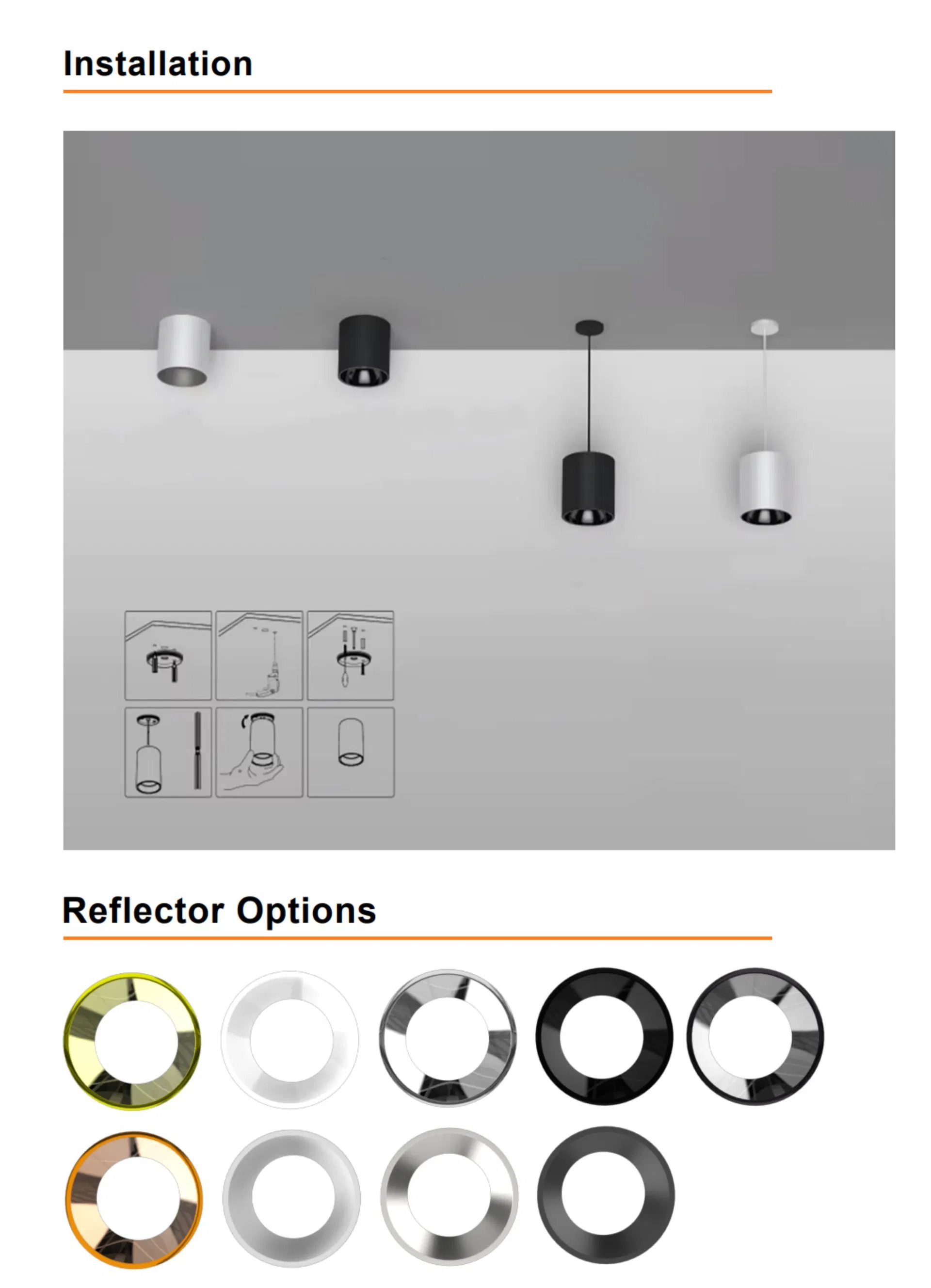 IP65 25W Luminária de Teto Cilíndrica Multicolorida LED COB Comercial