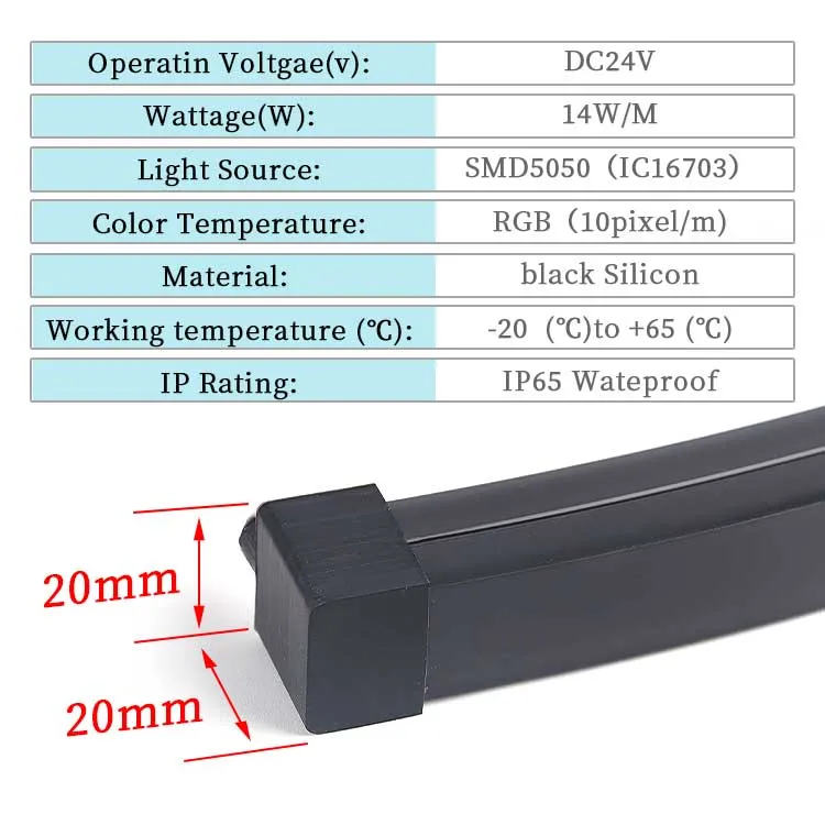 12V 24V Fita de Neon Flex LED RGB Endereçável IP65 Tubo de Silicone à Prova d'Água para Iluminação de Paisagens e Fachadas Externas