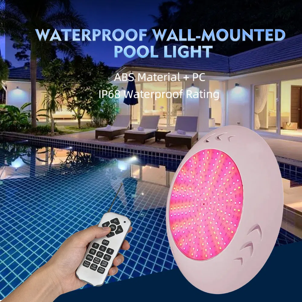 Luz de Piscina Dimmable à Prova d'Água em ABS Montada na Parede para Paisagismo de Piscina Exterior IP68 com Luz Quente RGB