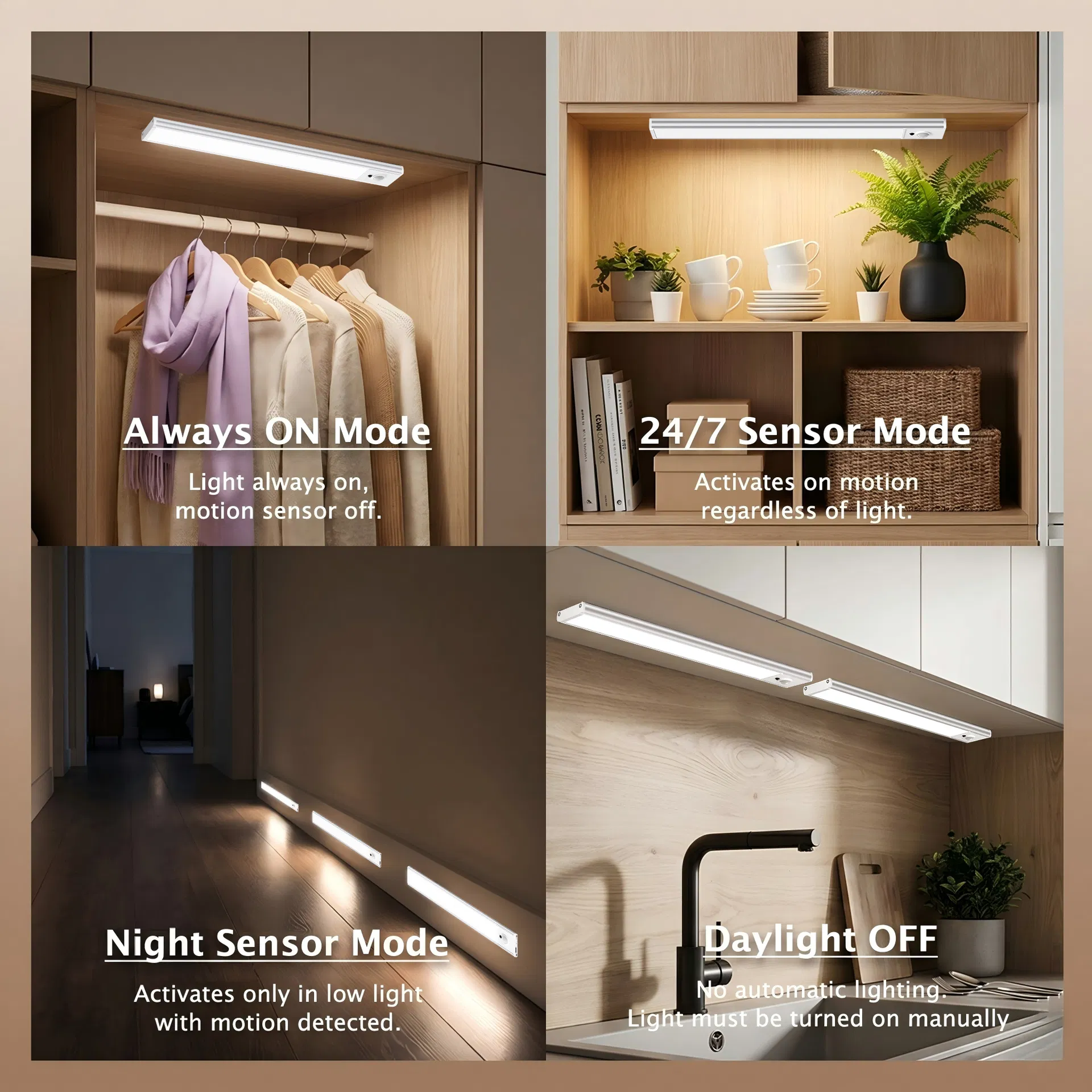 Iluminação de Armário Sob a Prateleira Dimmable LED com Sensor de Movimento Recarregável Colorido Ultra Fina para Cozinha 5V USB 5