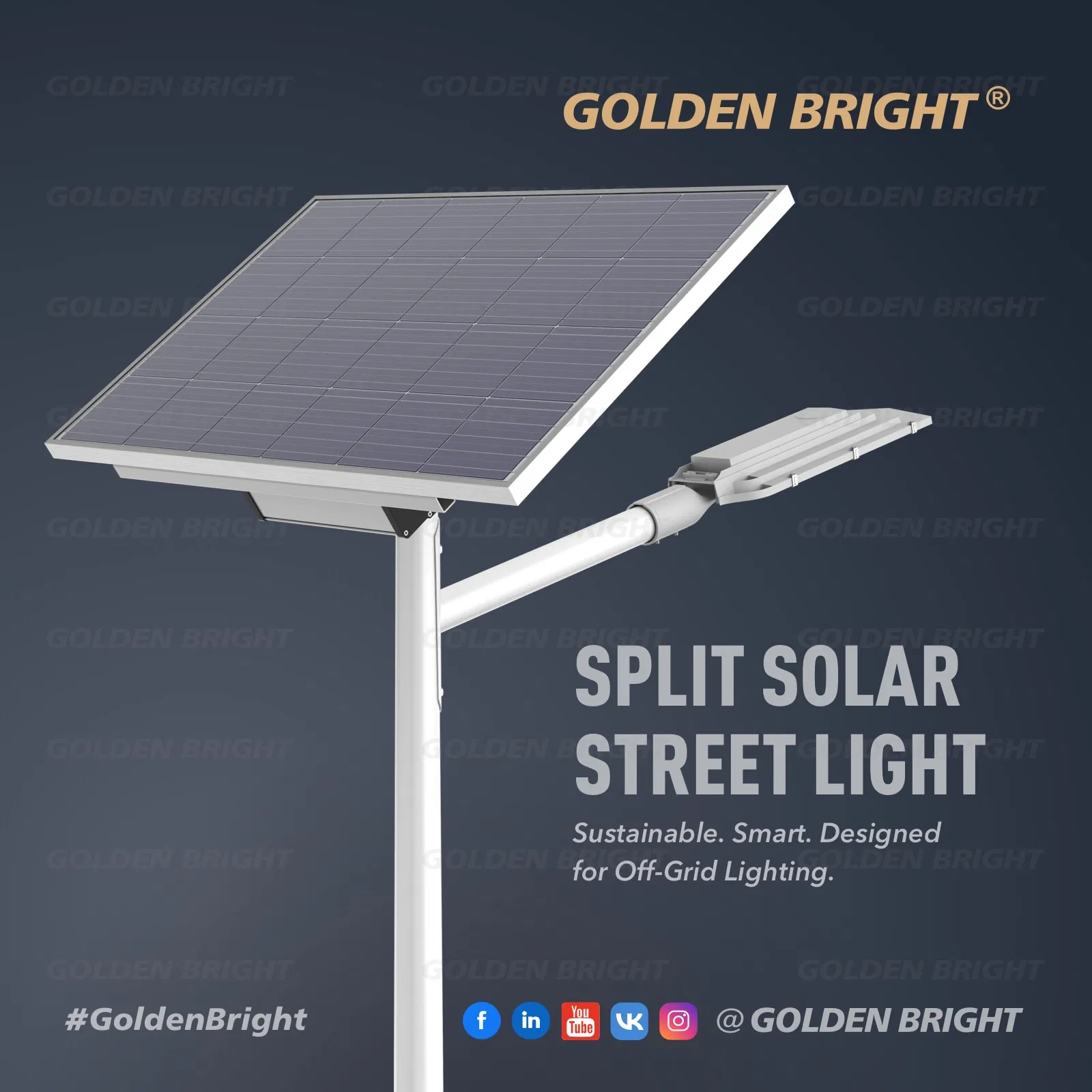 Luz de Rua Solar Dividida Dourada Brilhante com Sensor de Movimento