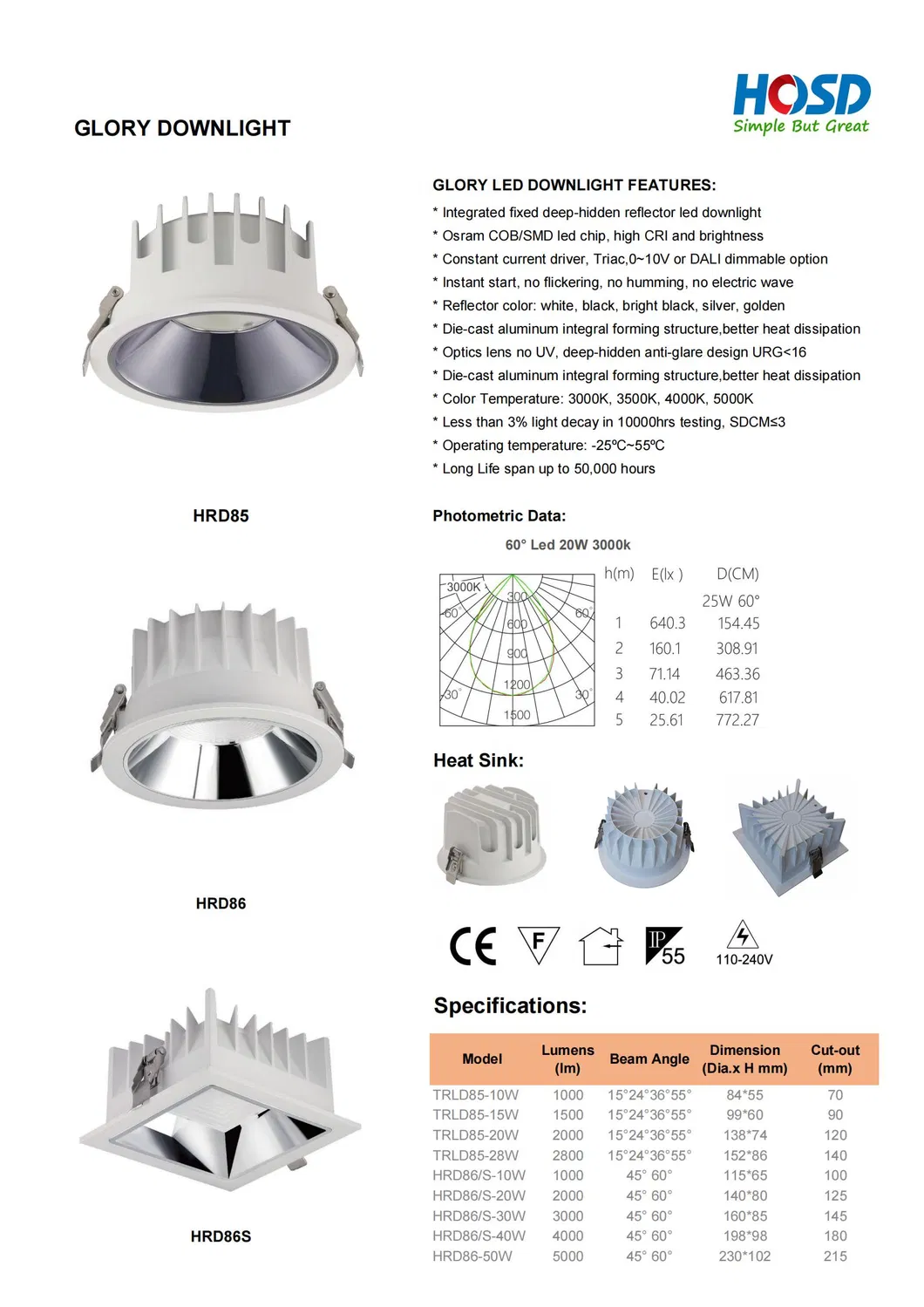 Downlight LED anti-brilho de 30 W, 40 W, para teto, luz descendente Para iluminação de projeto Hall Comercial arquitetônico