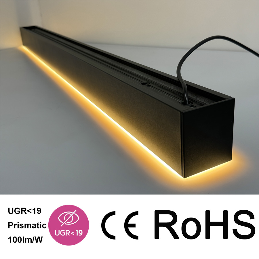 Perfis de Alumínio Brancos e Pretos com Luminárias LED Lineares Linkáveis para Iluminação de Escritórios com 140lm/W
