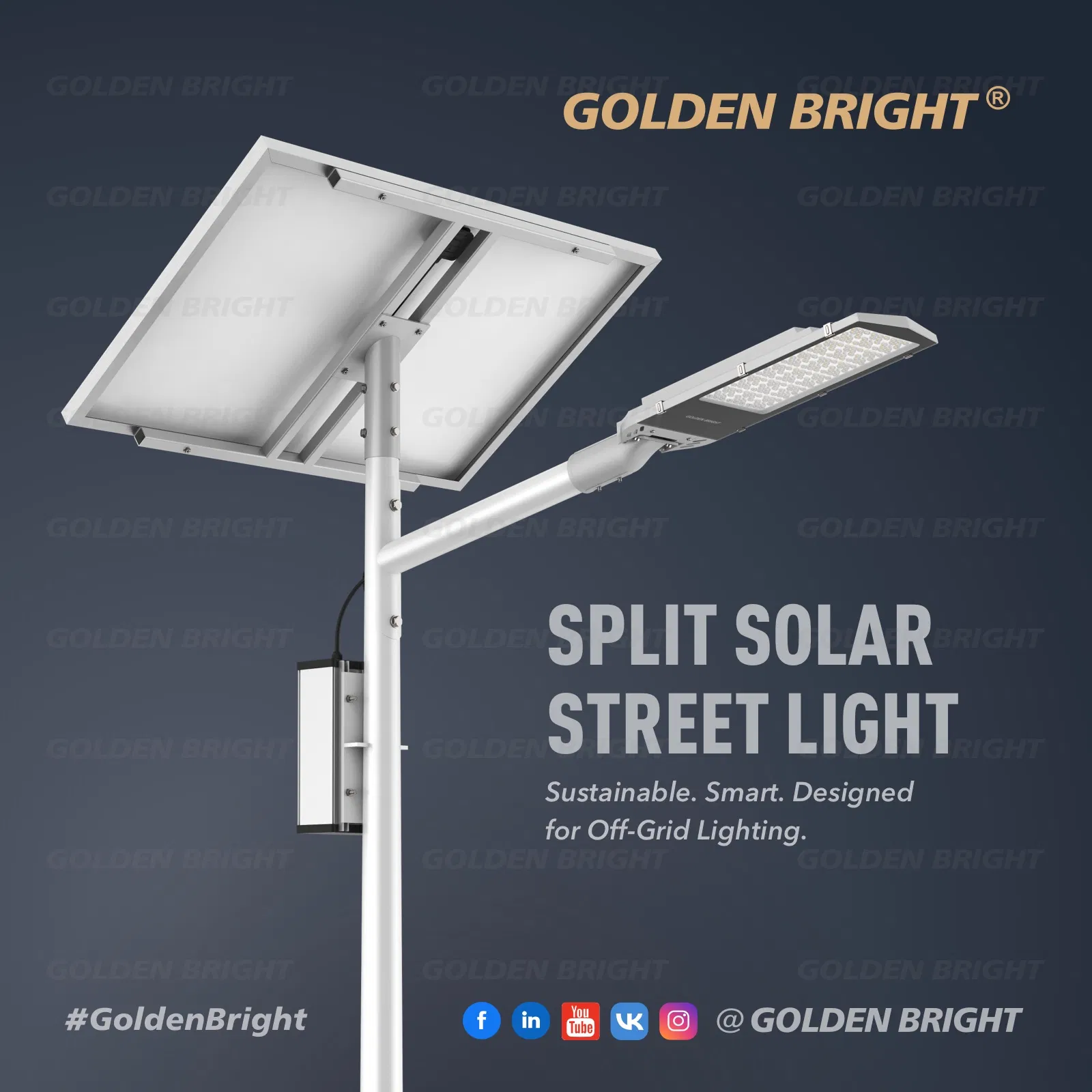 Luz de Rua Solar Dividida Dourada Brilhante com Sensor de Movimento