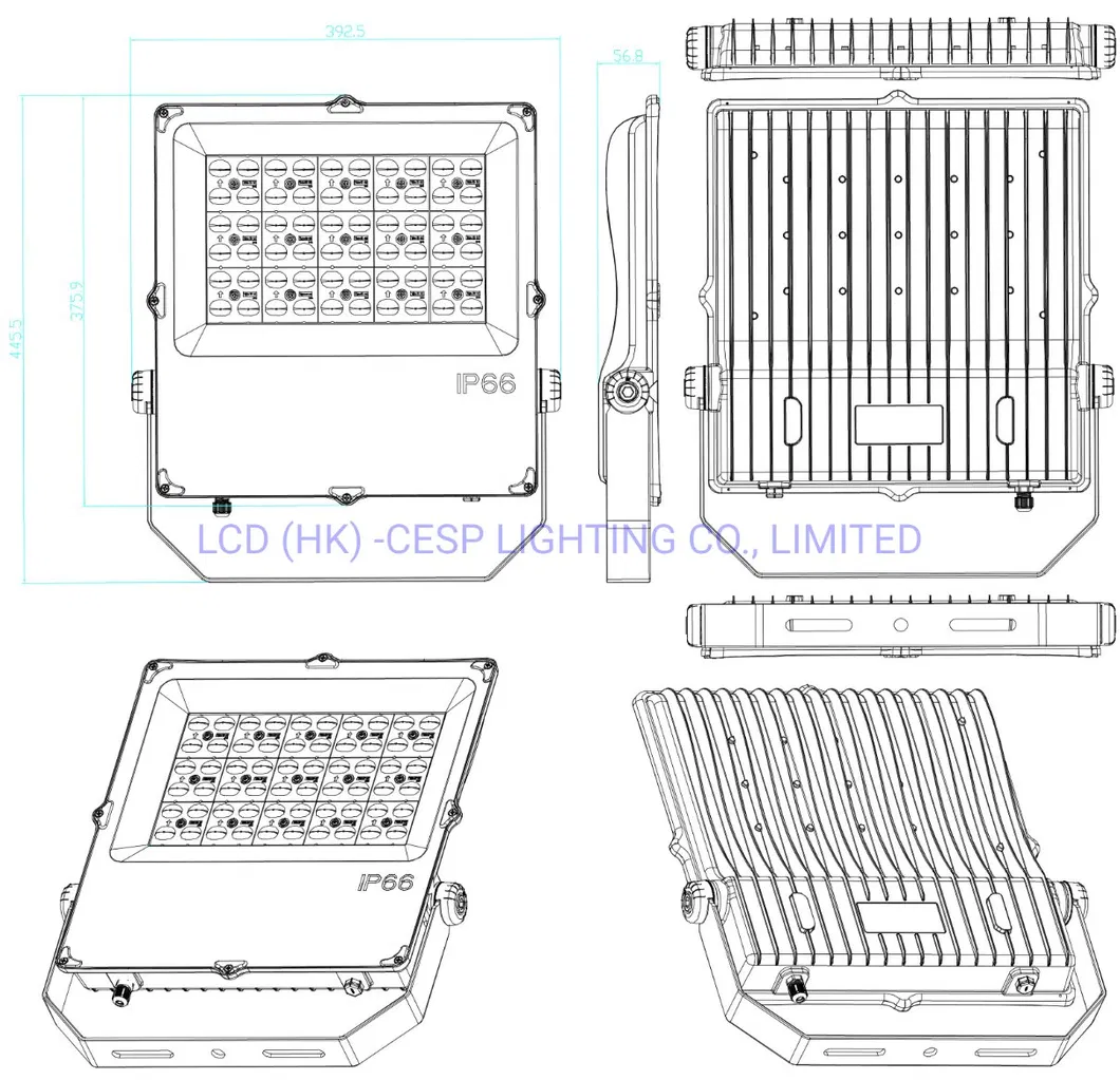 Desenho dimensional do Holofote LED de Exterior